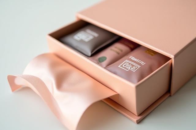 Céglogóval ellátott ajándékdoboz teamintákkal.