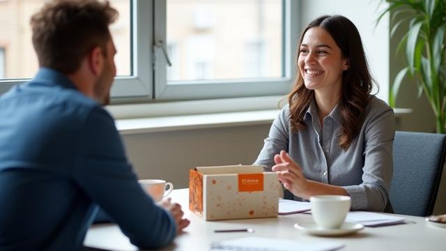 Ügyfél találkozó, teával és dokumentumokkal az asztalon.