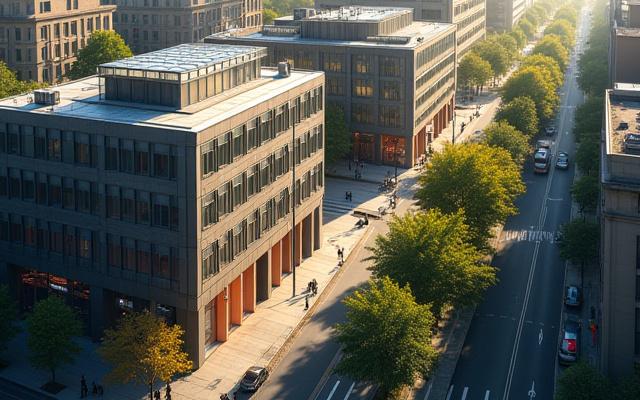 Térkép, amely a Scribe's Sip budapesti iroda elhelyezkedését mutatja, modern épületek között.