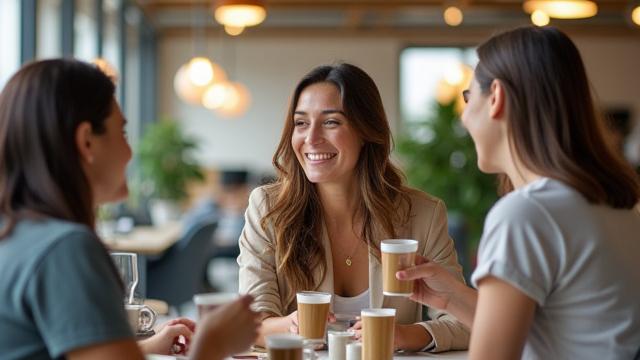 Office workers enjoying tea break in a modern office.