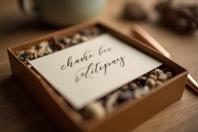 Kézzel írt üzenet egy ajándékcsomagban.