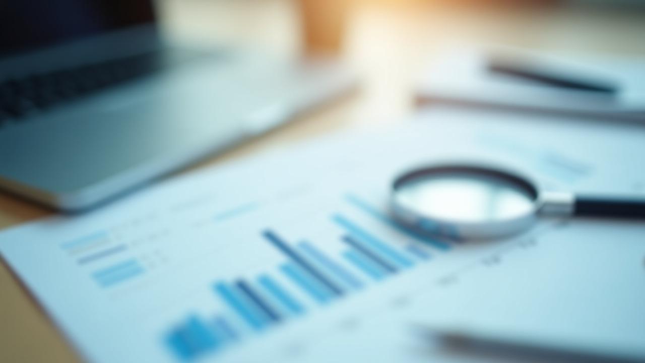 Nagyító és grafikonok egy asztalon, melyek a piackutatást szimbolizálják