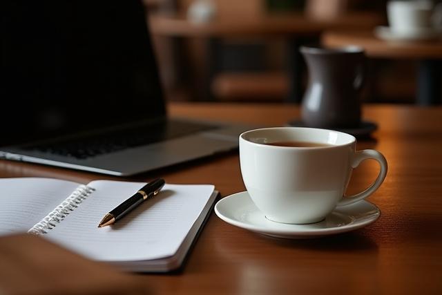 Elegáns asztal laptoppal a teaházban